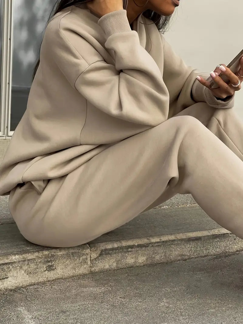 Set Casual cu Glugă și Culoare Uniformă