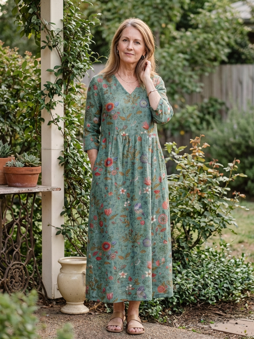 Marina | Rochie maxi cu decolteu în V floral și mâneci trei sferturi" 

Rewritten: "Marina | Rochie maxi florală cu decolteu în V și mâneci trei sferturi