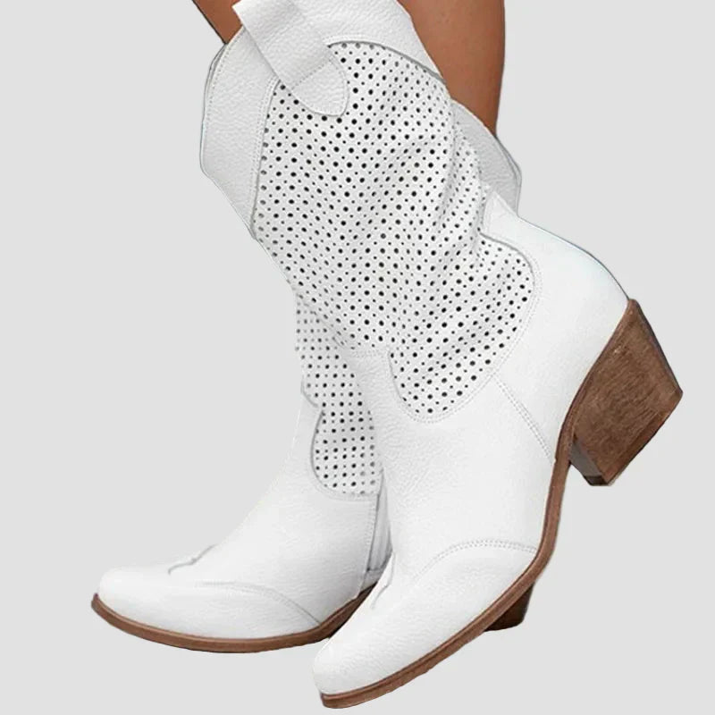 Xenia - Botine Cowboy Moderne din Denim cu Fermuar Lateral