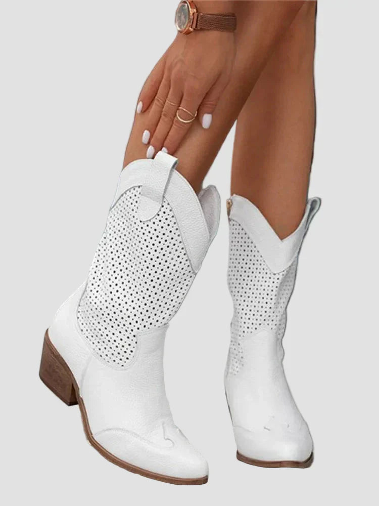 Xenia - Botine Cowboy Moderne din Denim cu Fermuar Lateral