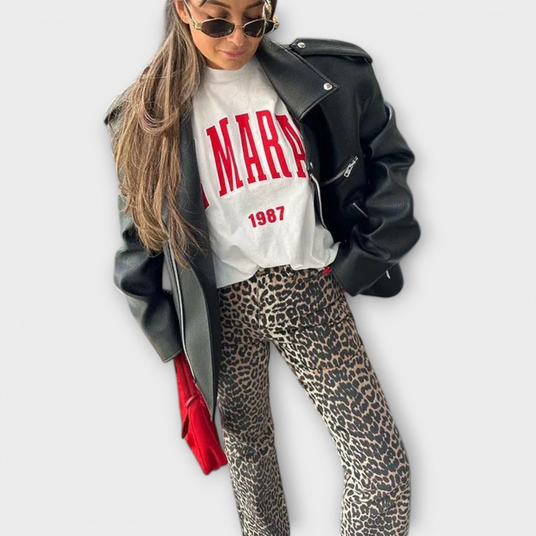 Chandra - Blugi Vintage cu Print Leopard