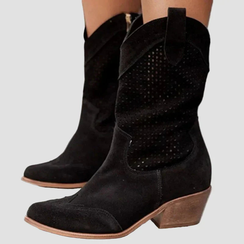 Xenia - Botine Cowboy Moderne din Denim cu Fermuar Lateral