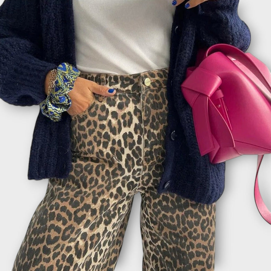 Chandra - Blugi Vintage cu Print Leopard