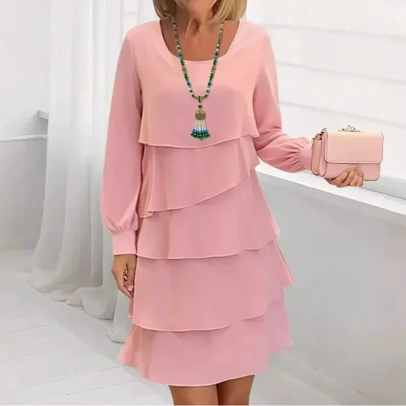 Margaret - Rochie elegantă confortabilă cu volane și mâneci lungi