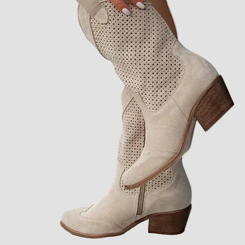 Xenia - Botine Cowboy Moderne din Denim cu Fermuar Lateral