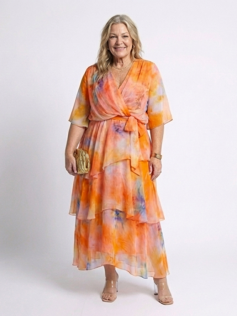 Calista | Rochie maxi transparentă stratificată cu decolteu în V și curea