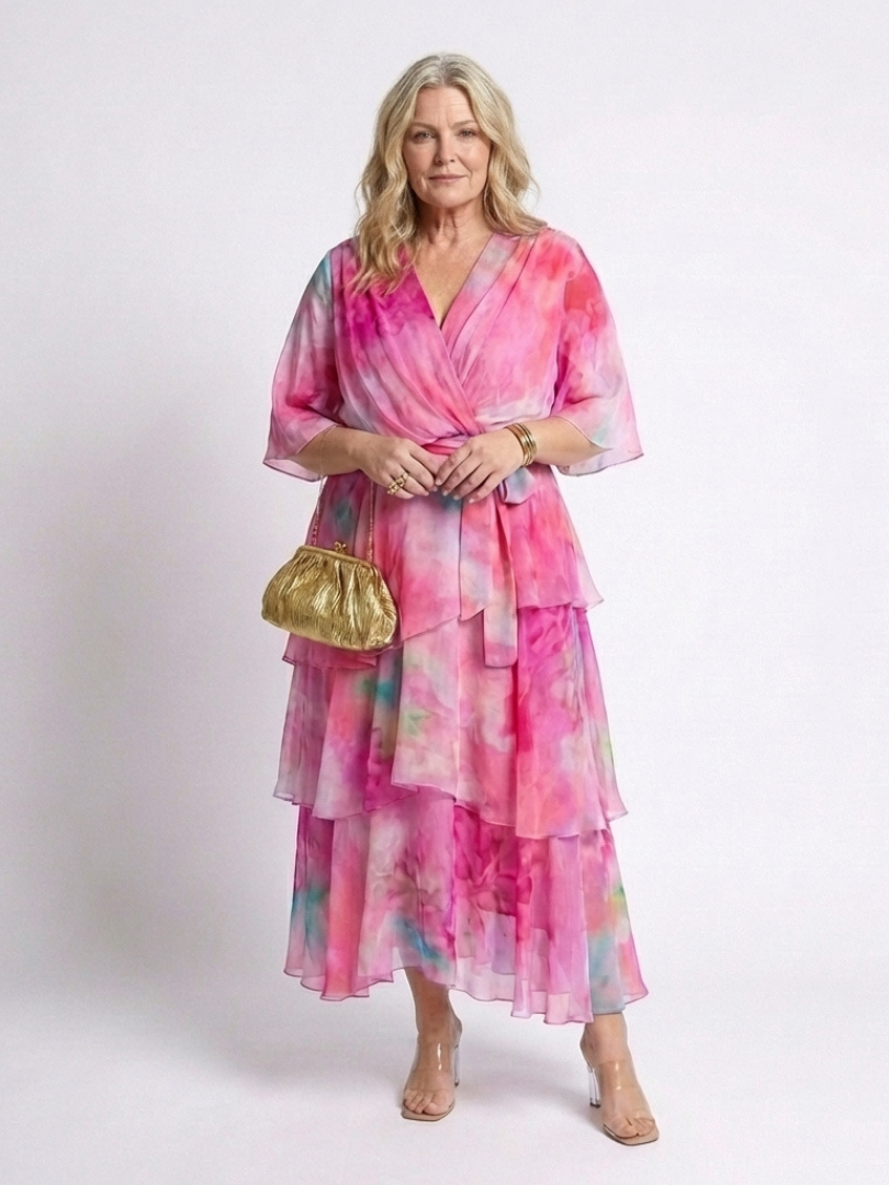 Calista | Rochie maxi transparentă stratificată cu decolteu în V și curea