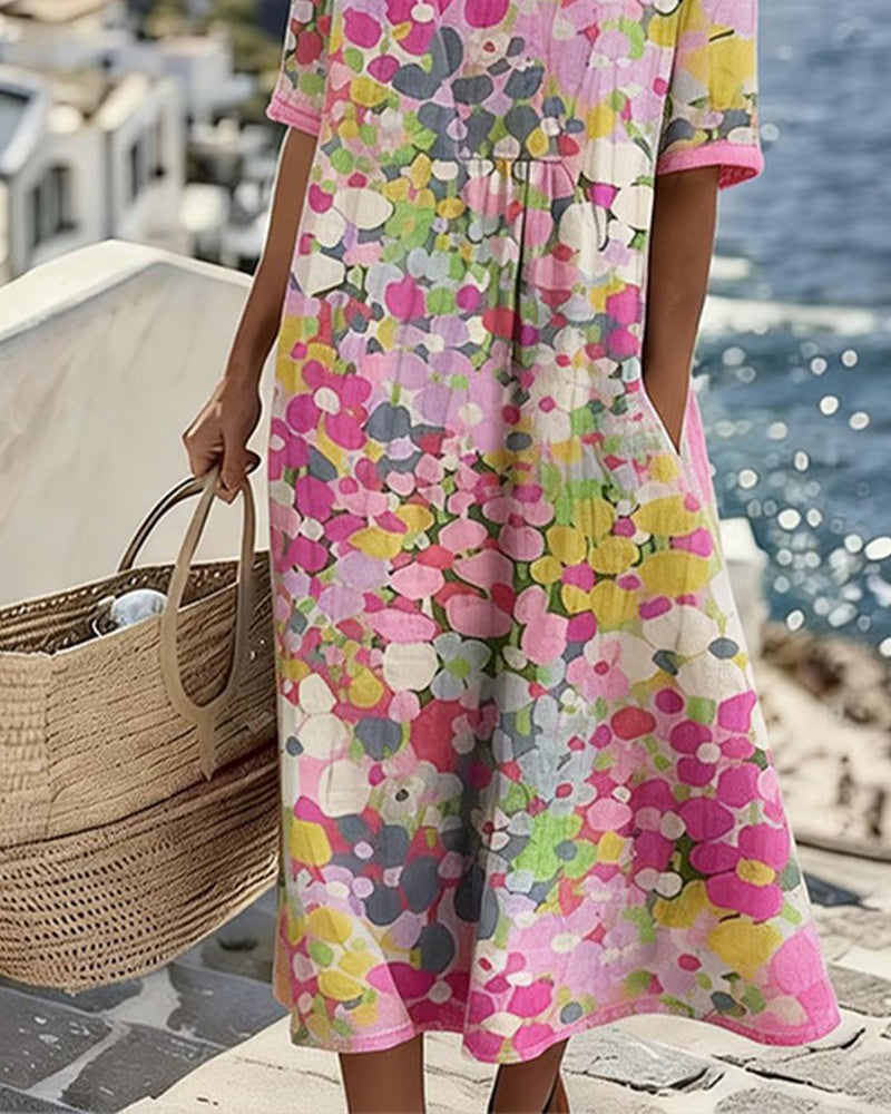 Rochie midi florală, confortabilă și airy