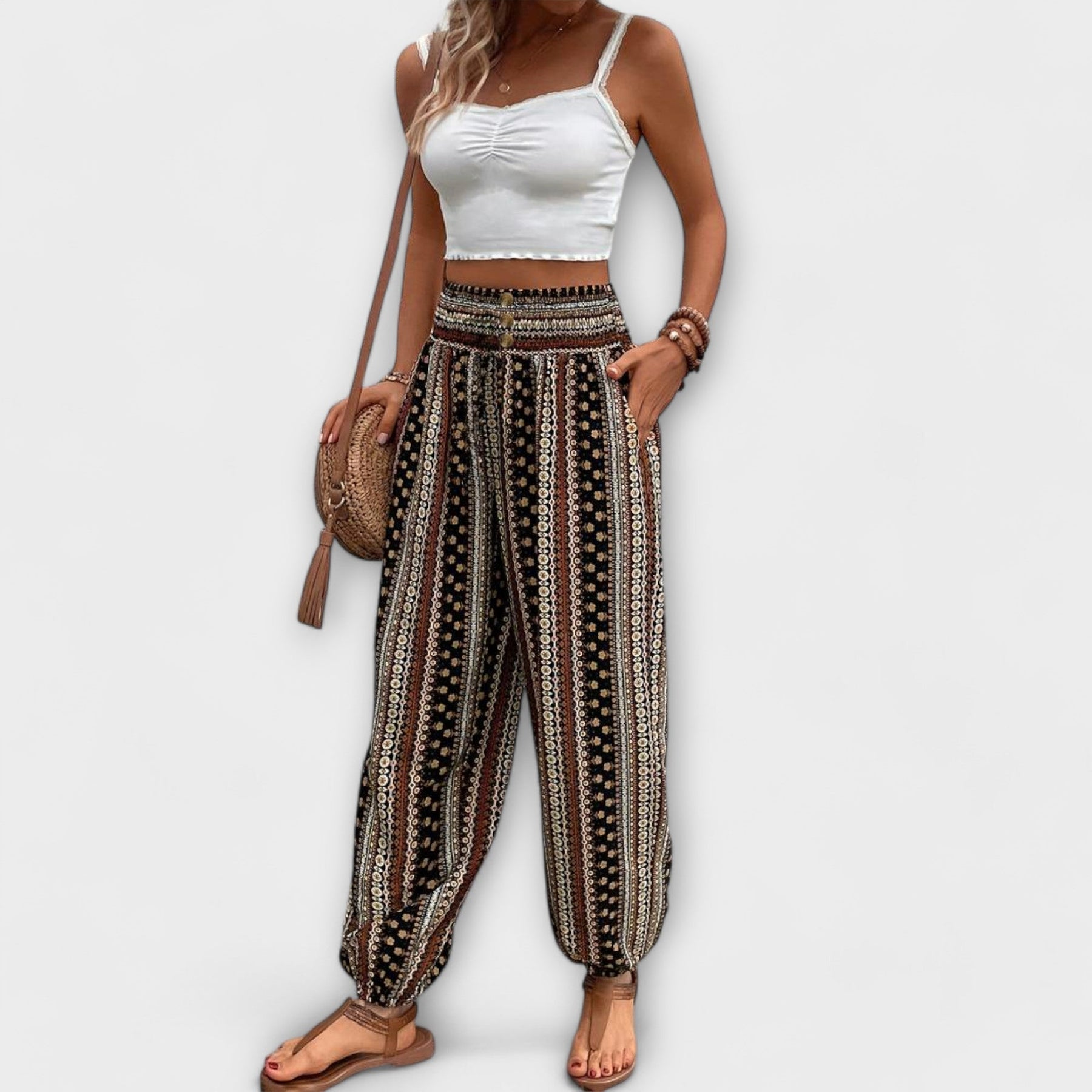 Scarlet - Pantaloni cu Design Etnic