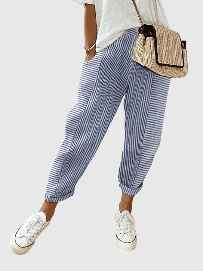 Nina – Pantaloni Eleganți cu Model Stripe