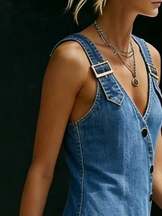 Vera™ | Rochie lungă din denim cu butoni