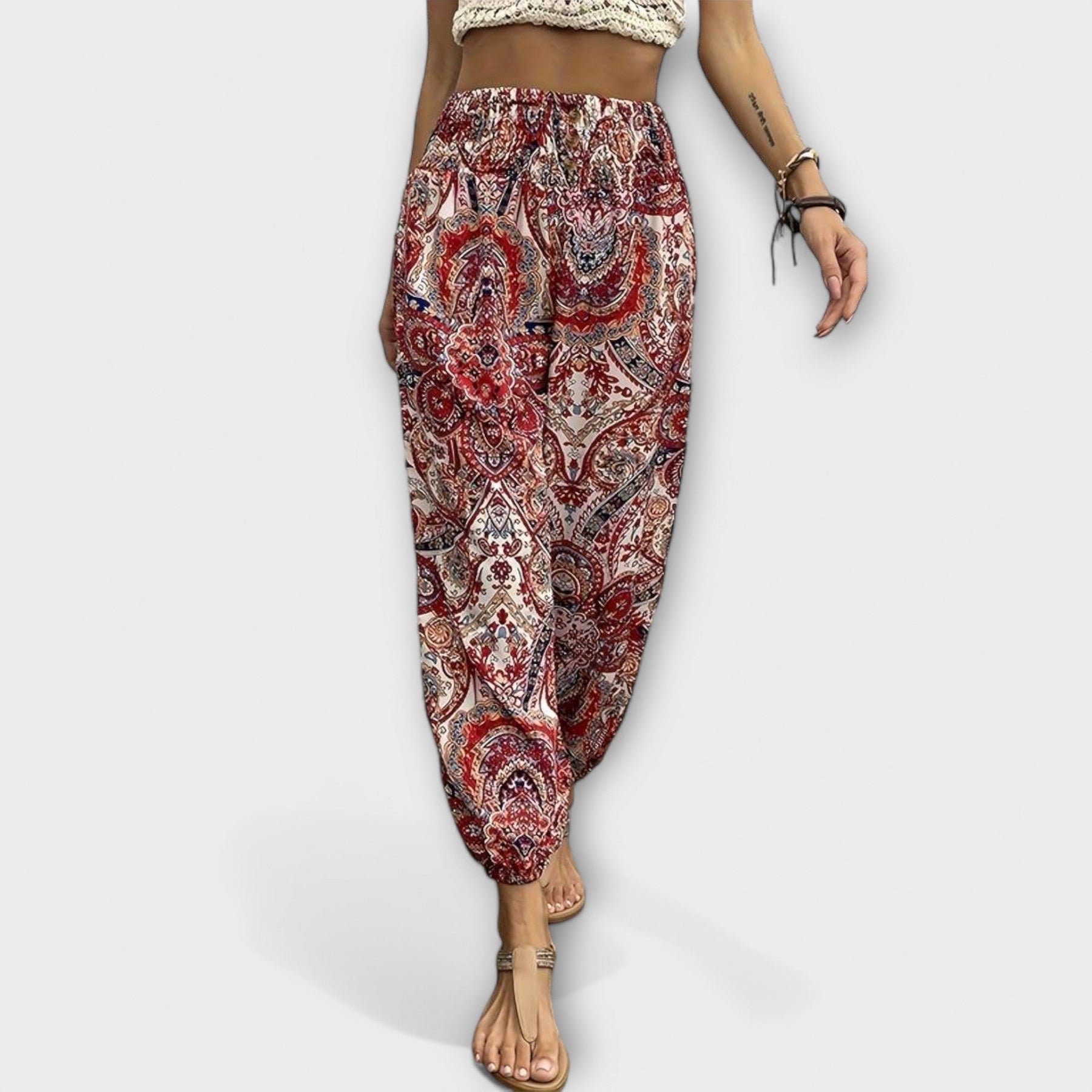 Scarlet - Pantaloni cu Design Etnic