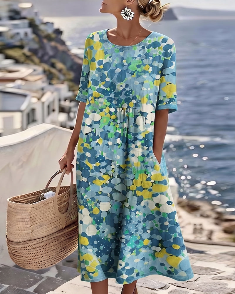 Rochie midi florală, confortabilă și airy