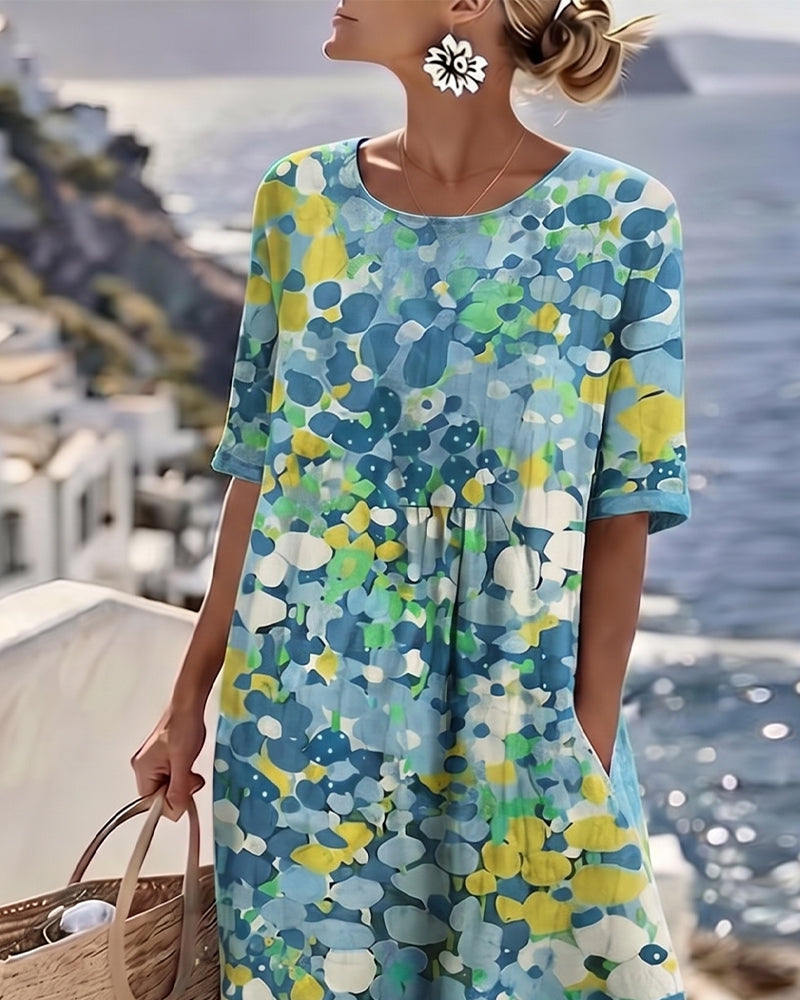 Rochie midi florală, confortabilă și airy