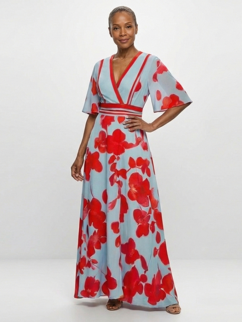 Corinne | Rochie scurtă cu decolteu în V și imprimeu floral