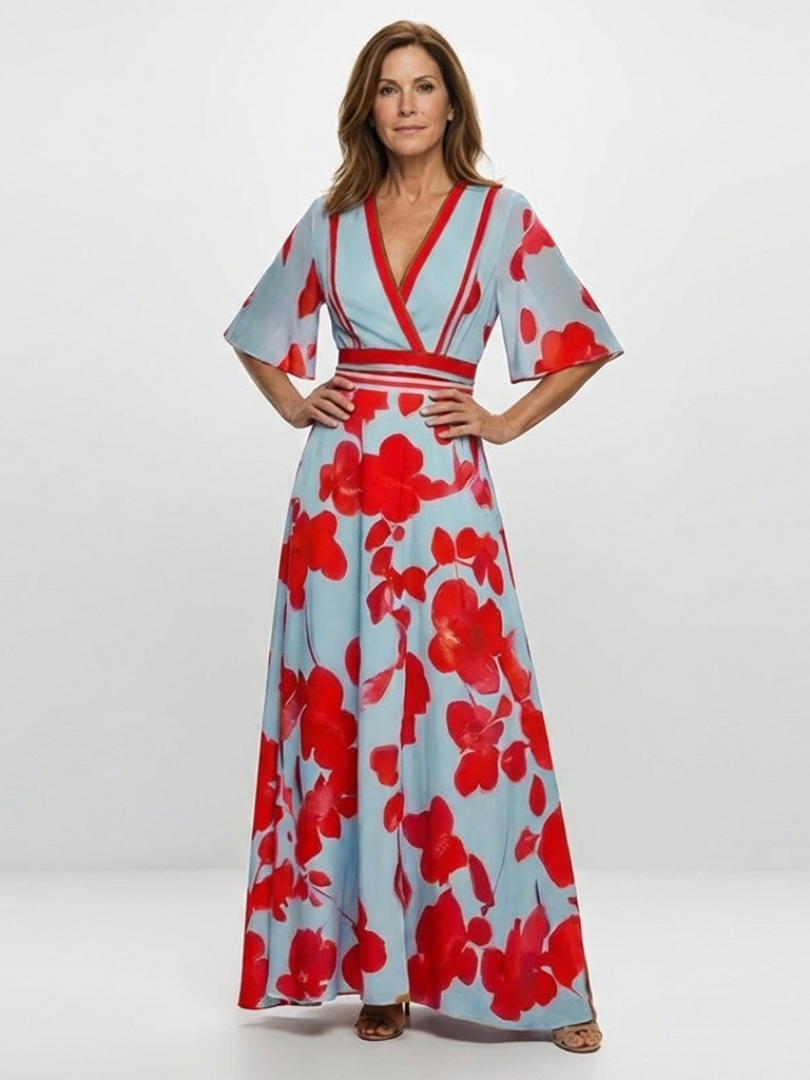 Corinne | Rochie scurtă cu decolteu în V și imprimeu floral