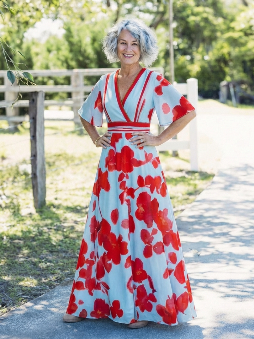 Corinne | Rochie scurtă cu decolteu în V și imprimeu floral