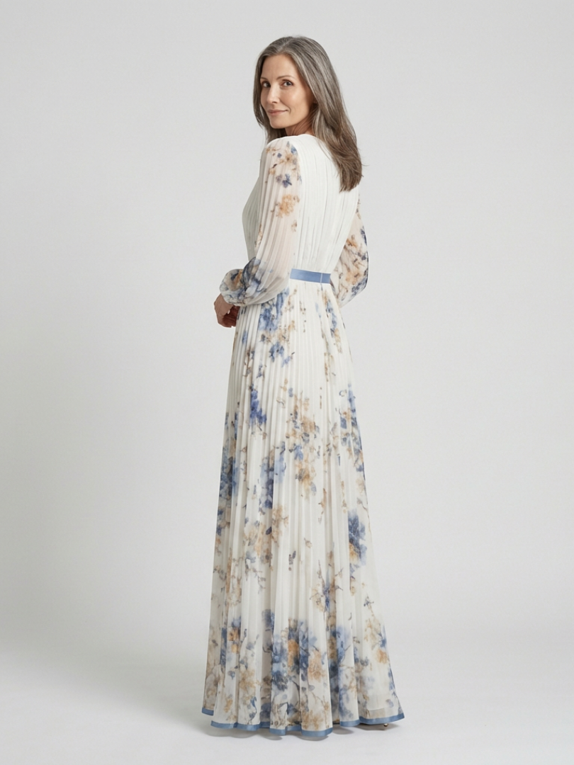 Lavinia | Rochie maxi cu mâneci lungi, decolteu în V și imprimeu floral