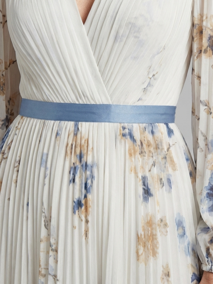 Lavinia | Rochie maxi cu mâneci lungi, decolteu în V și imprimeu floral