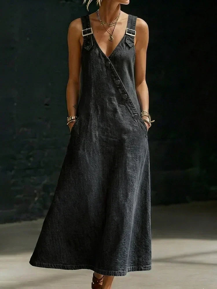 Vera™ | Rochie lungă din denim cu butoni