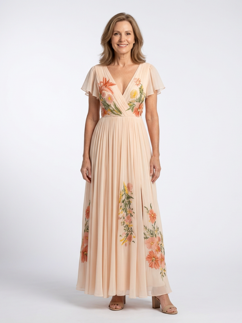 Calista | Rochie Maxi fără Mâneci cu Decupaj în Formă de V