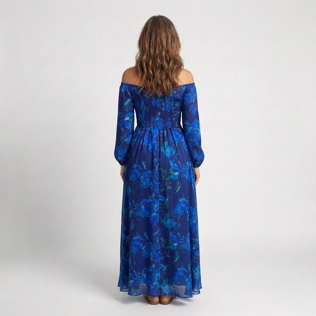 Aspen | Rochie Maxi cu Umeri Decupați și Motive Florale