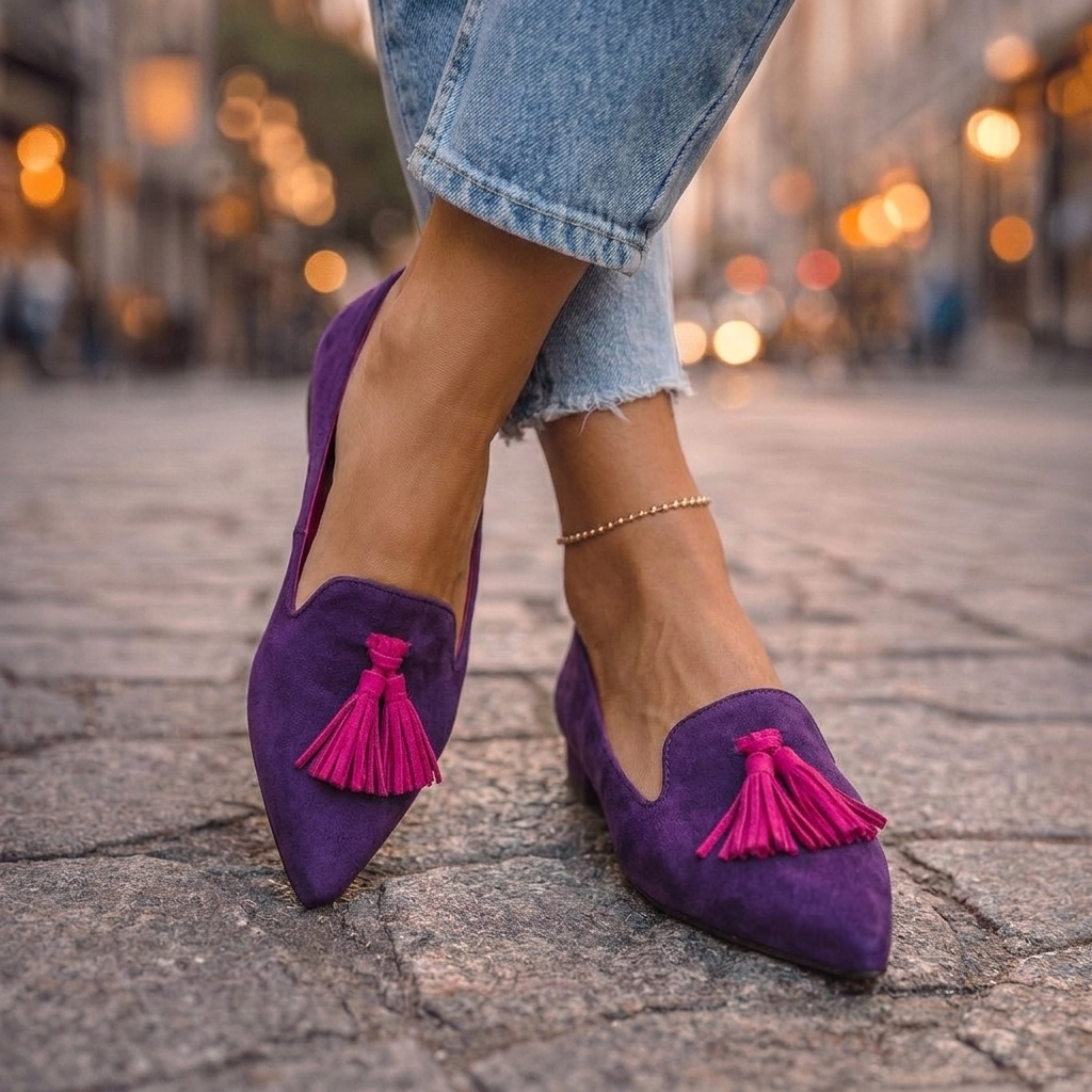 Livia | Balerini din suede cu ciucuri