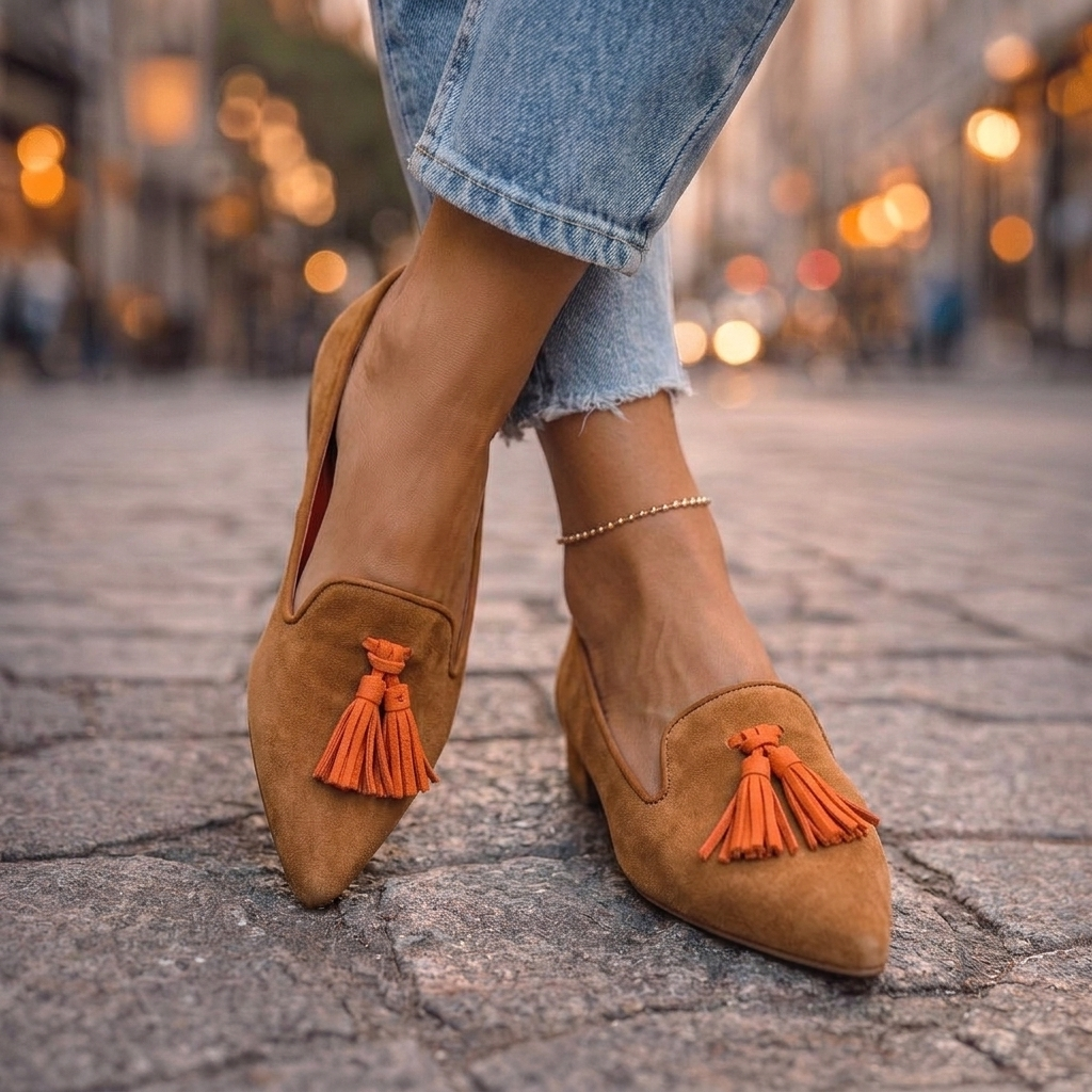 Livia | Balerini din suede cu ciucuri