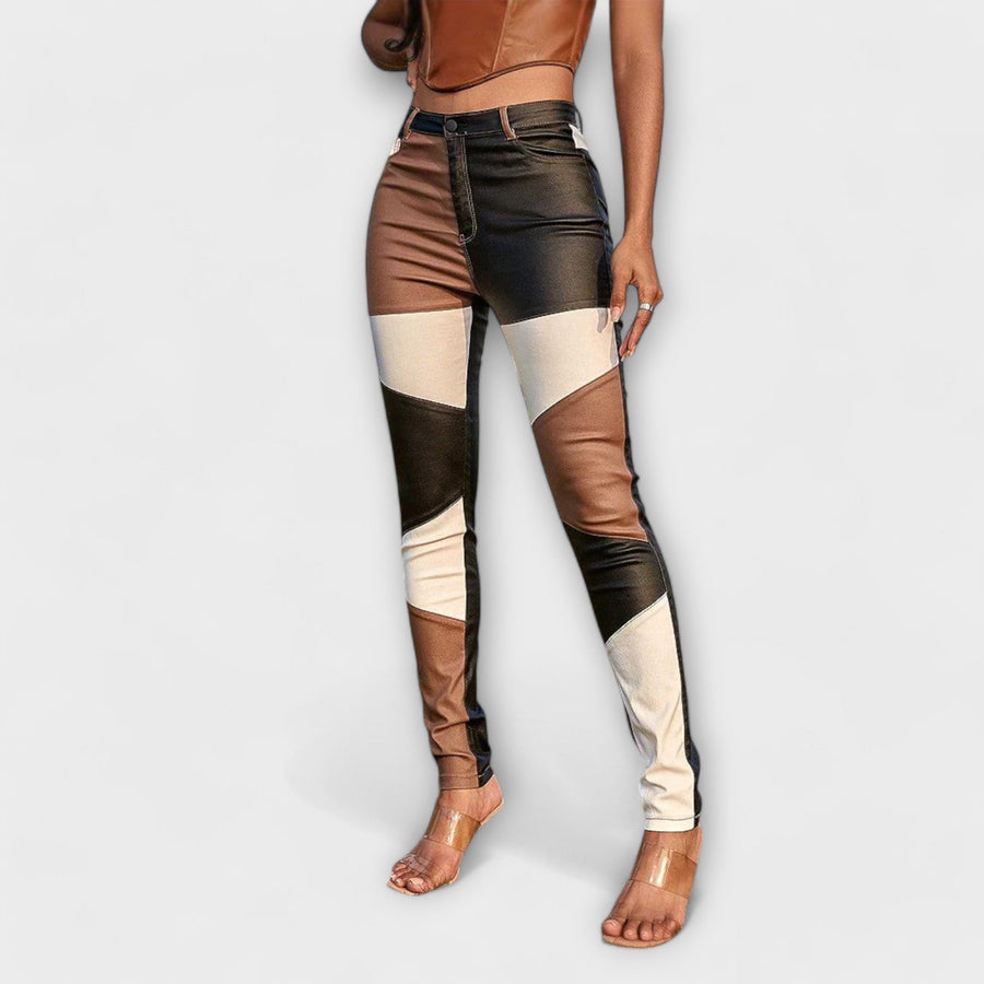 Kalopi - Pantaloni din material textil cu design în blocuri de culoare