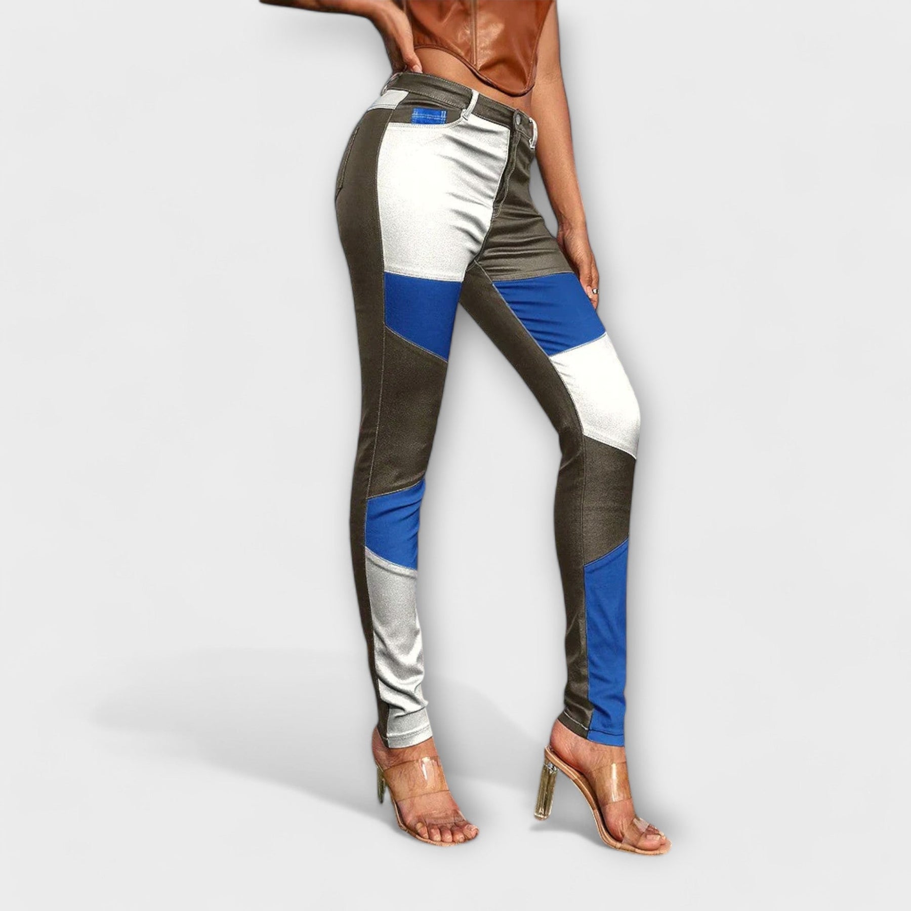 Kalopi - Pantaloni din material textil cu design în blocuri de culoare