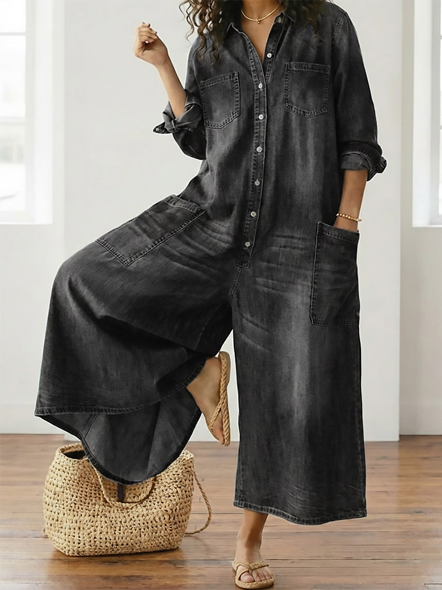 Diana™ | Salopetă vintage din denim cu butoni