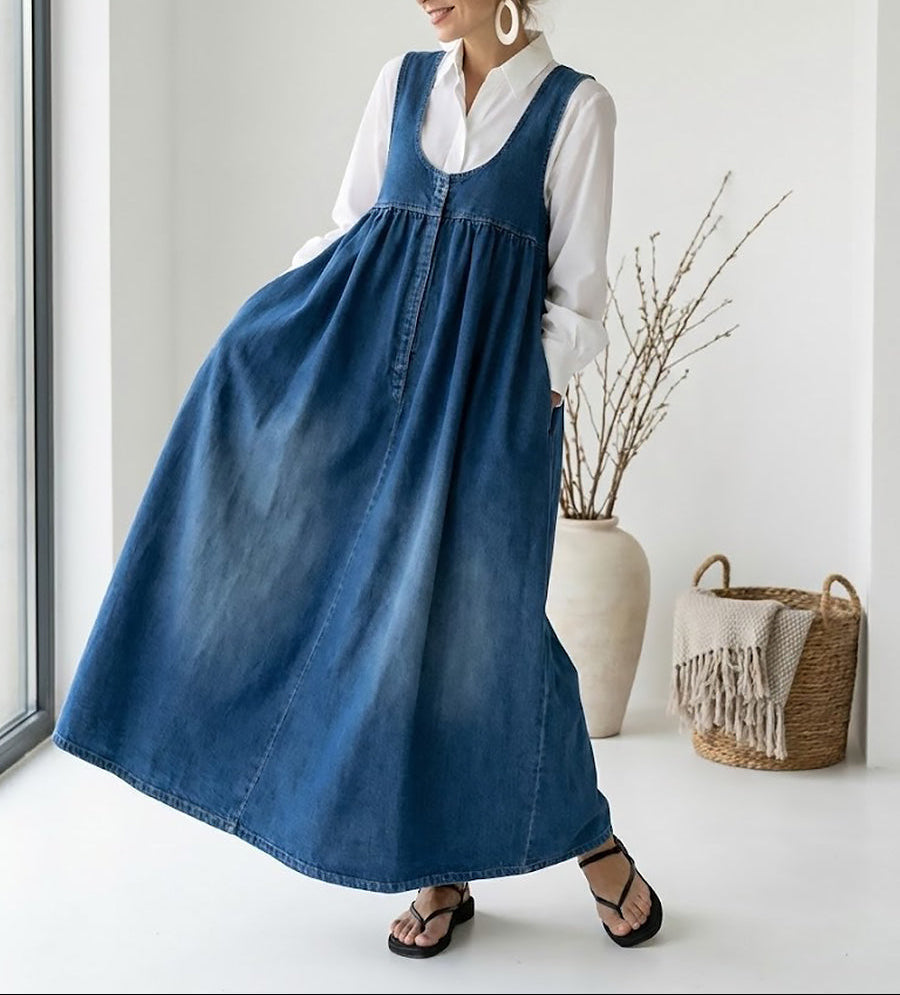 Karen™ | Rochie lungă din denim uzat