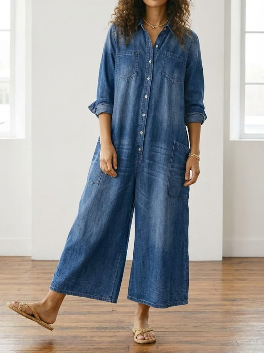 Diana™ | Salopetă vintage din denim cu butoni