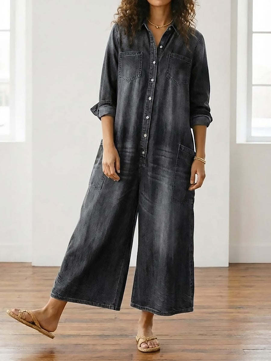 Diana™ | Salopetă vintage din denim cu butoni