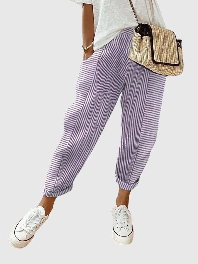 Nina – Pantaloni Eleganți cu Model Stripe