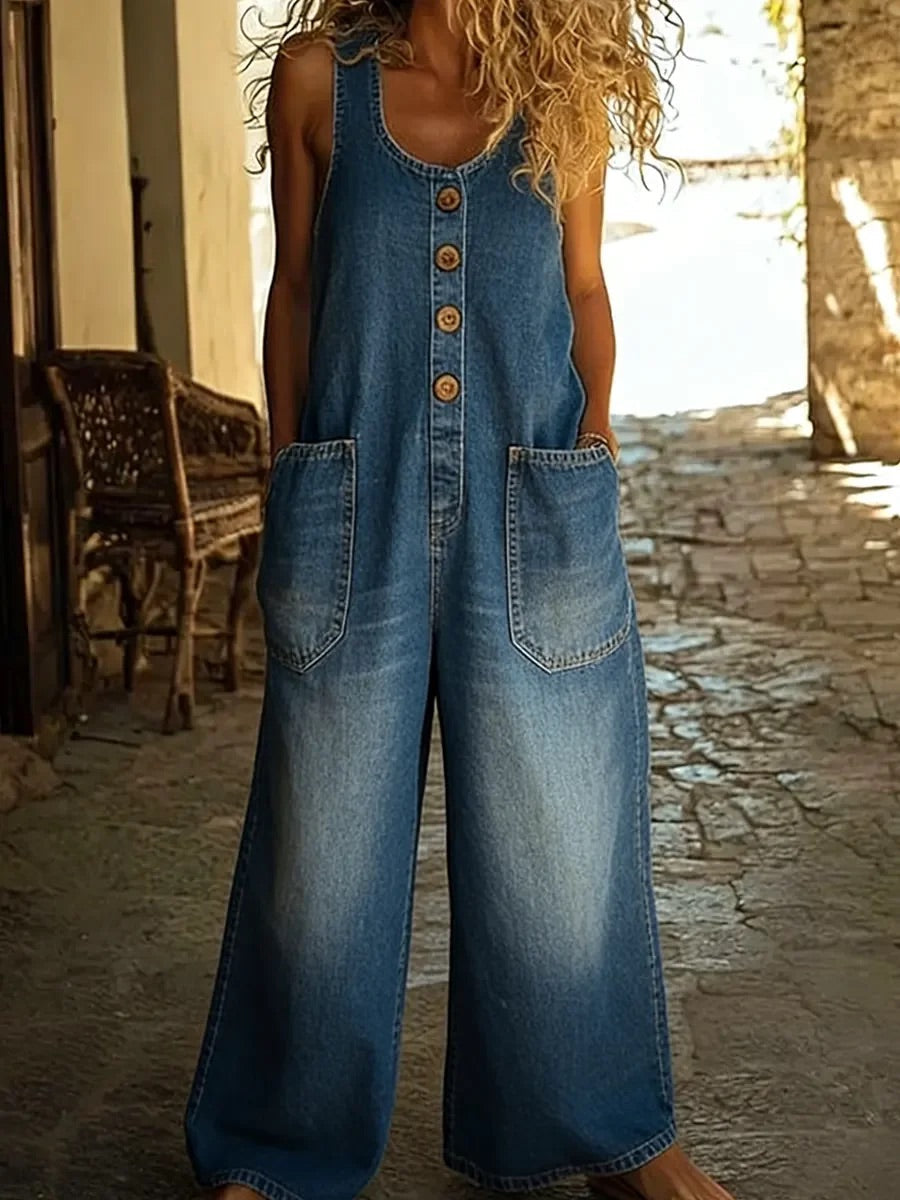 Ruth™ | Salopetă din denim de bumbac prelucrat