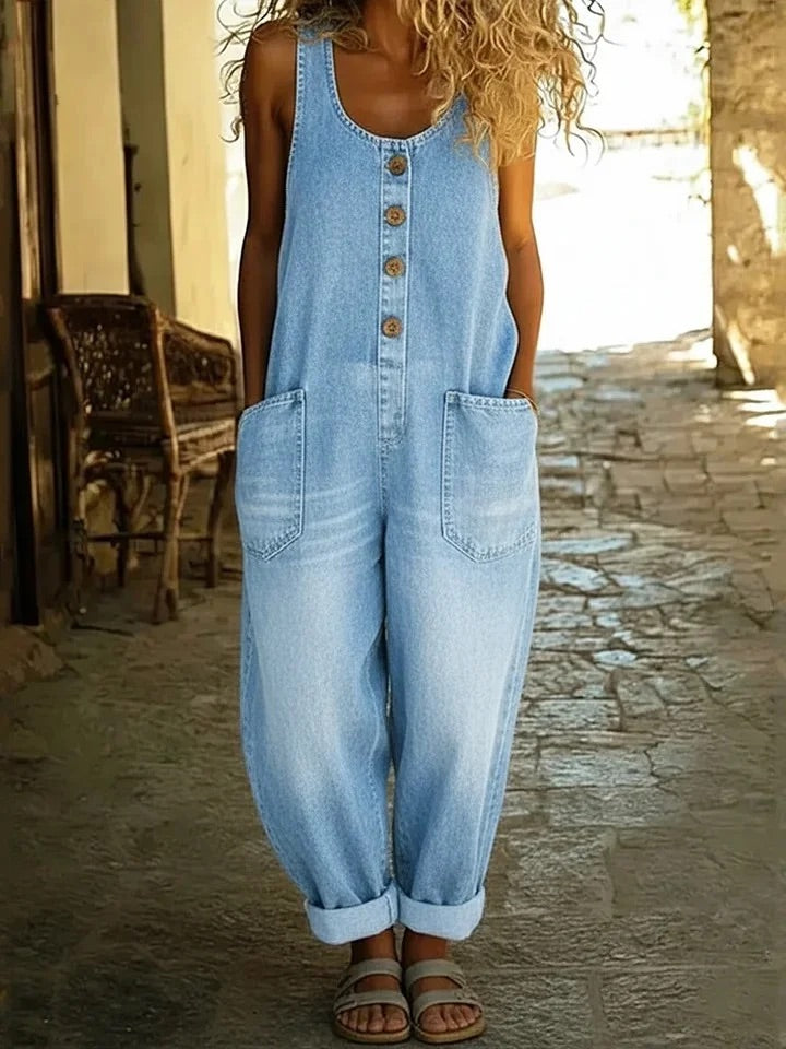 Ruth™ | Salopetă din denim de bumbac prelucrat