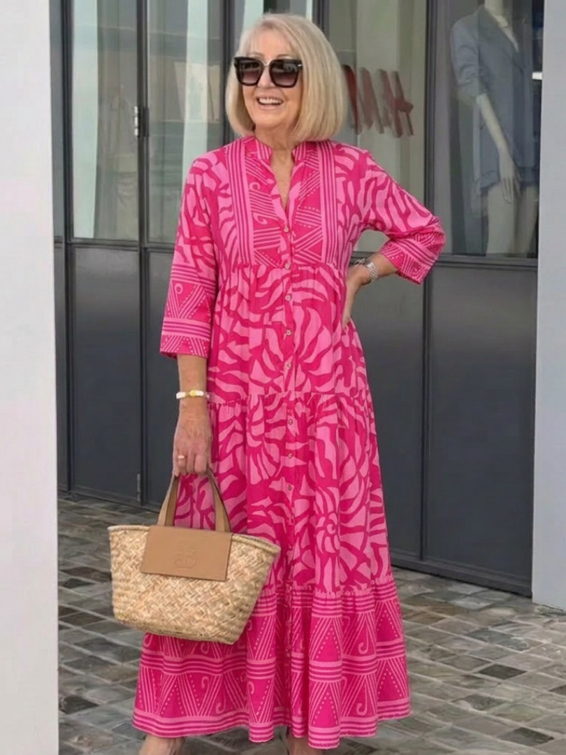 Marielle | Rochie Midi cu Mâneci și Detalii cu Butoniere