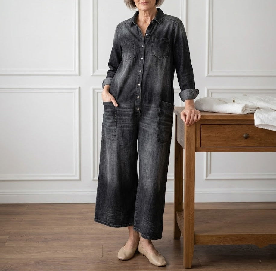 Diana™ | Salopetă vintage din denim cu butoni