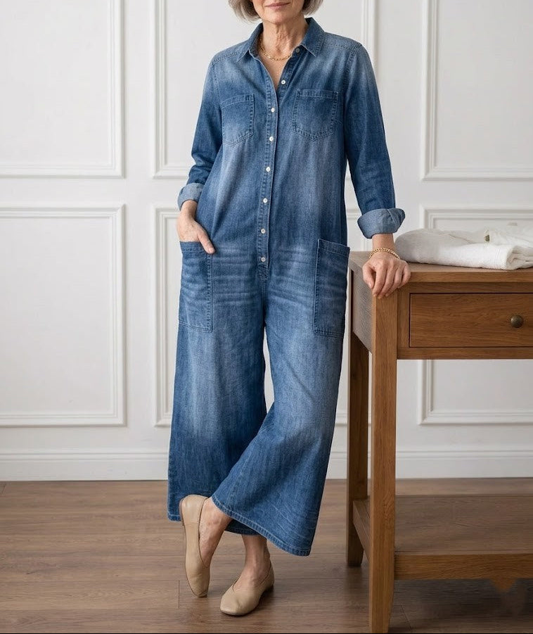 Diana™ | Salopetă vintage din denim cu butoni