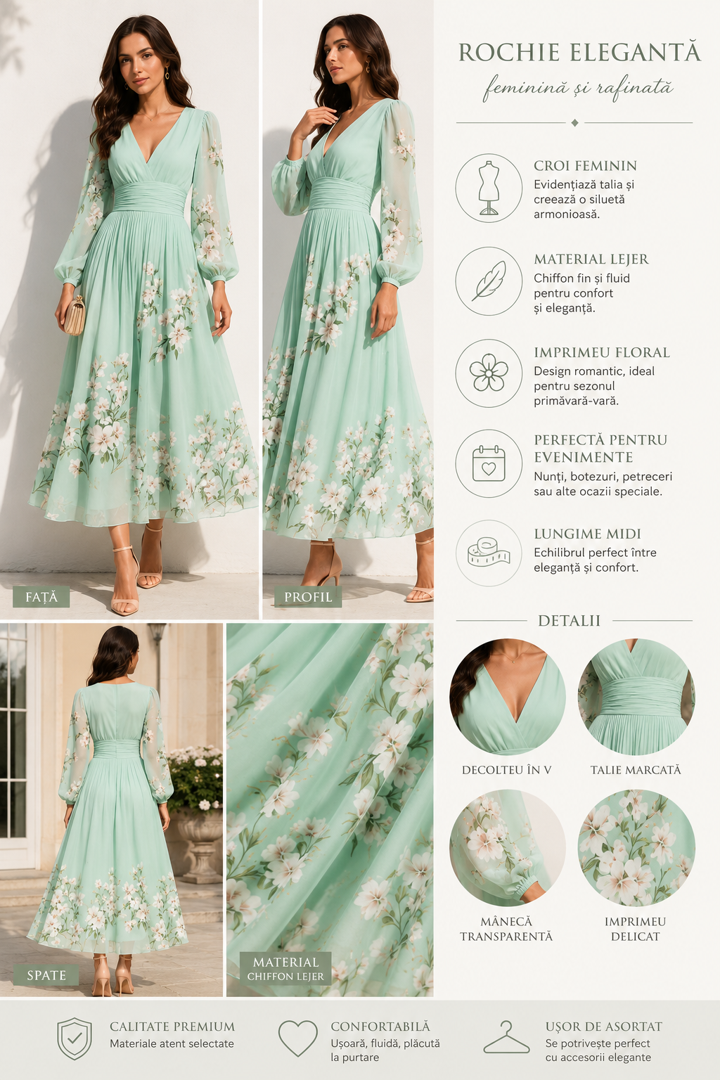 Jeanette | Rochie midi verde pal