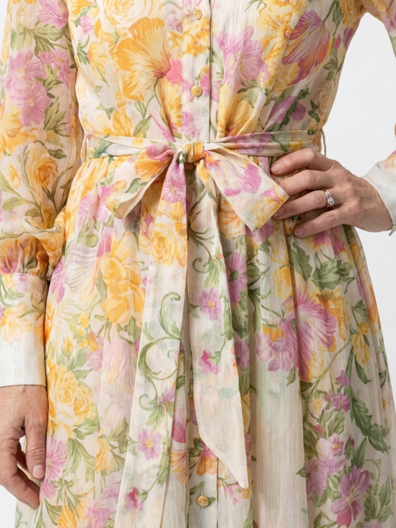 Cressida | Rochie maxi florală transparentă cu mâneci lungi