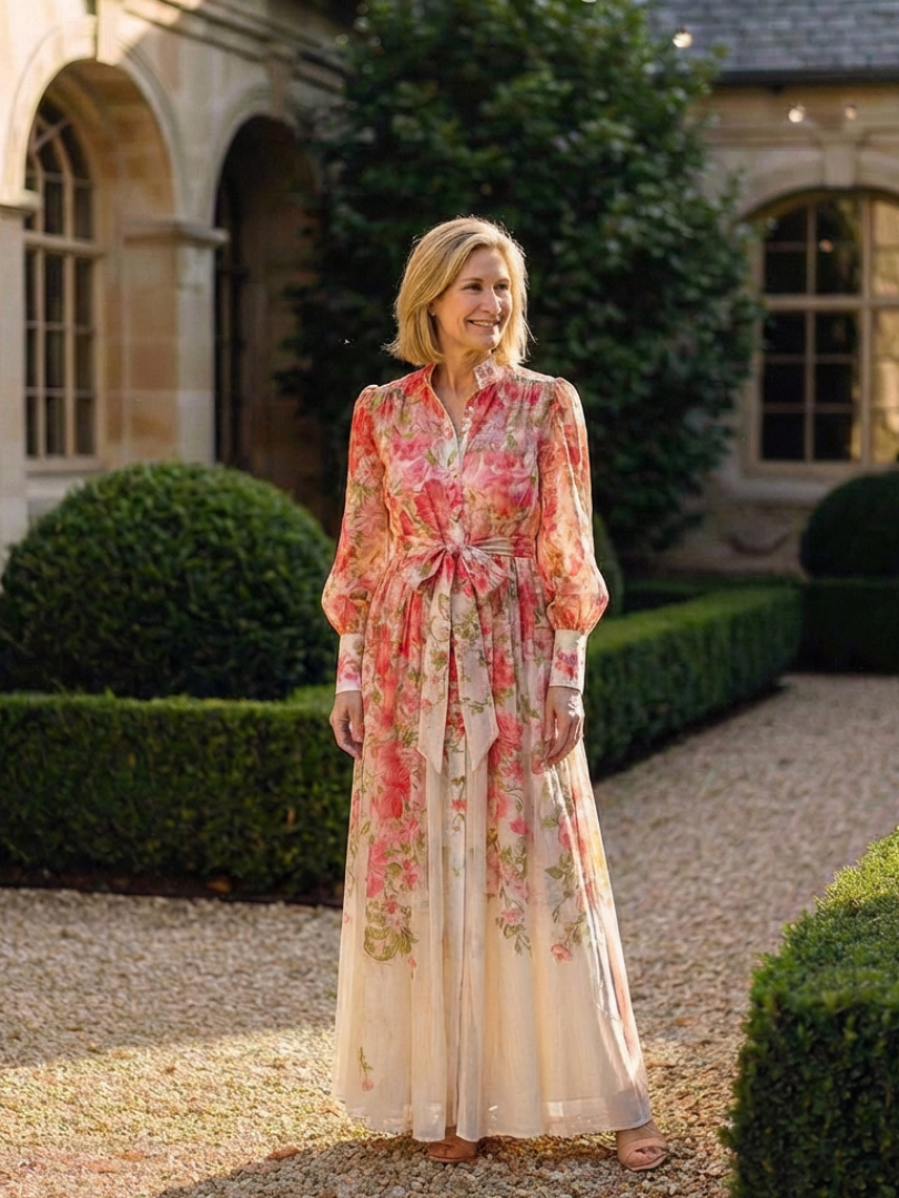 Cressida | Rochie maxi florală transparentă cu mâneci lungi