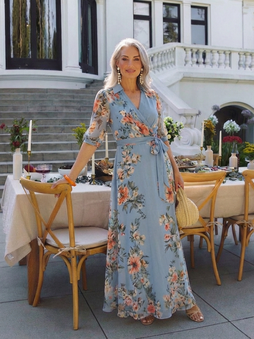 Elowen | Rochie maxi cu decolteu în V cu imprimeu floral
